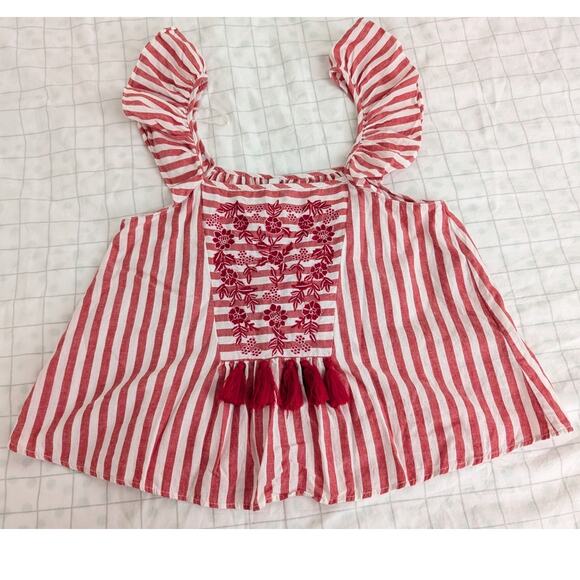 Zara trf collection tasseled red and white striped cotton tank top size small - Picture 7 of 12